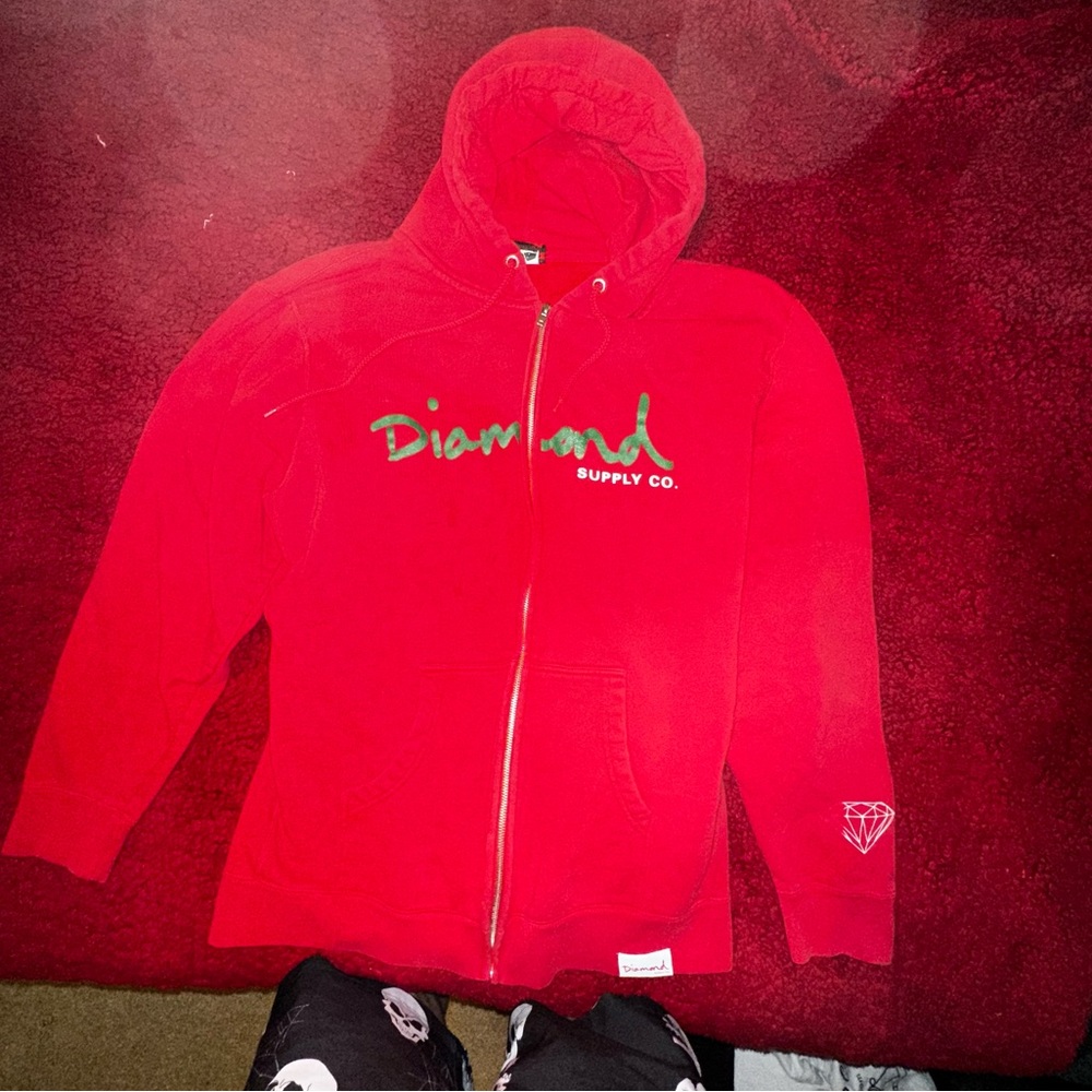 Diamond Supply Co. Mens XL Red Full Zip Hooded Sweatshirt